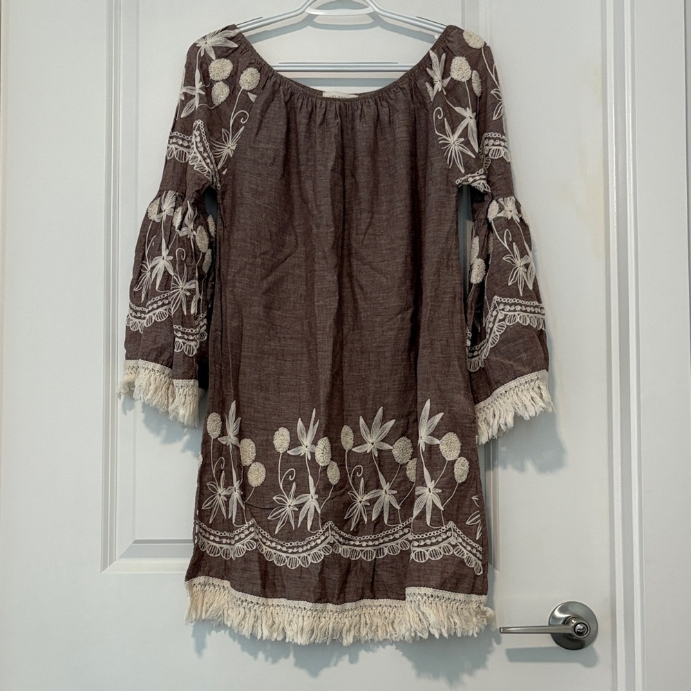 Velzera Brown and Cream Embroidered Dress